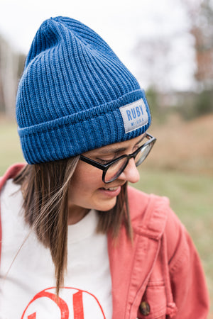 Blue Ruby Patch Beanie